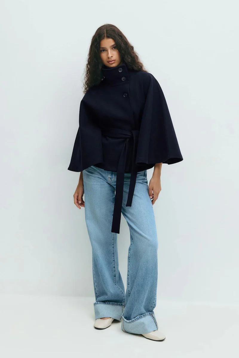 Belted High Collar Coat