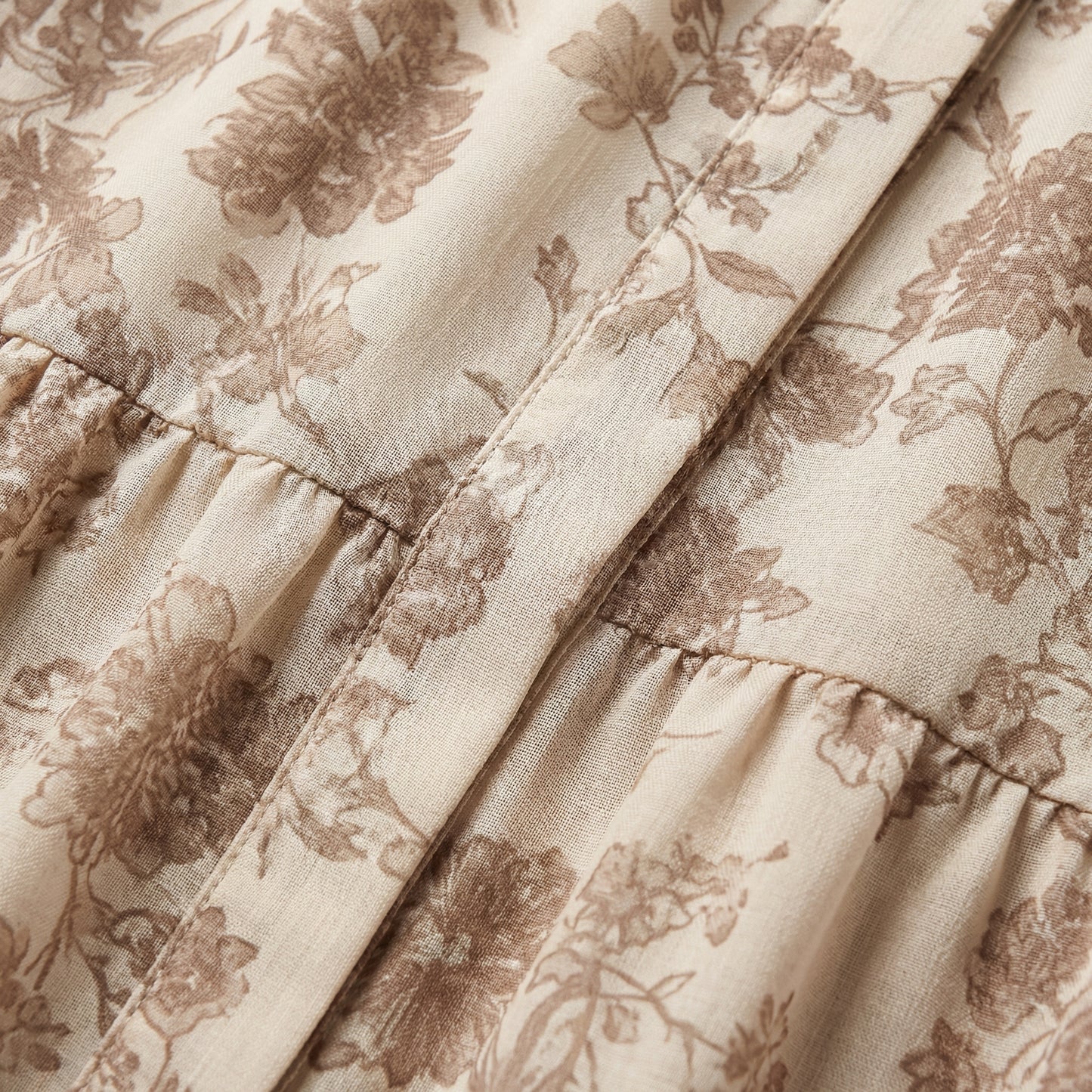 Sky Coconut Floral Maxi Dress - V-Neck, Smocked Waist, Sheer Long Sleeves