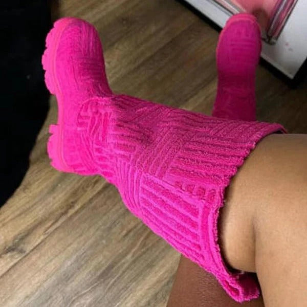 Textured Knit Knee High Boots For Fall Wear