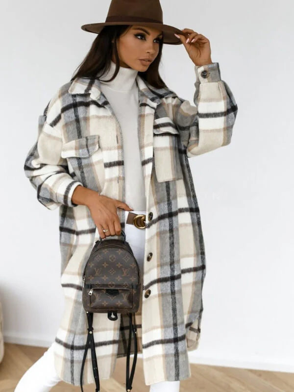 Plaid Button Down Longline Coat