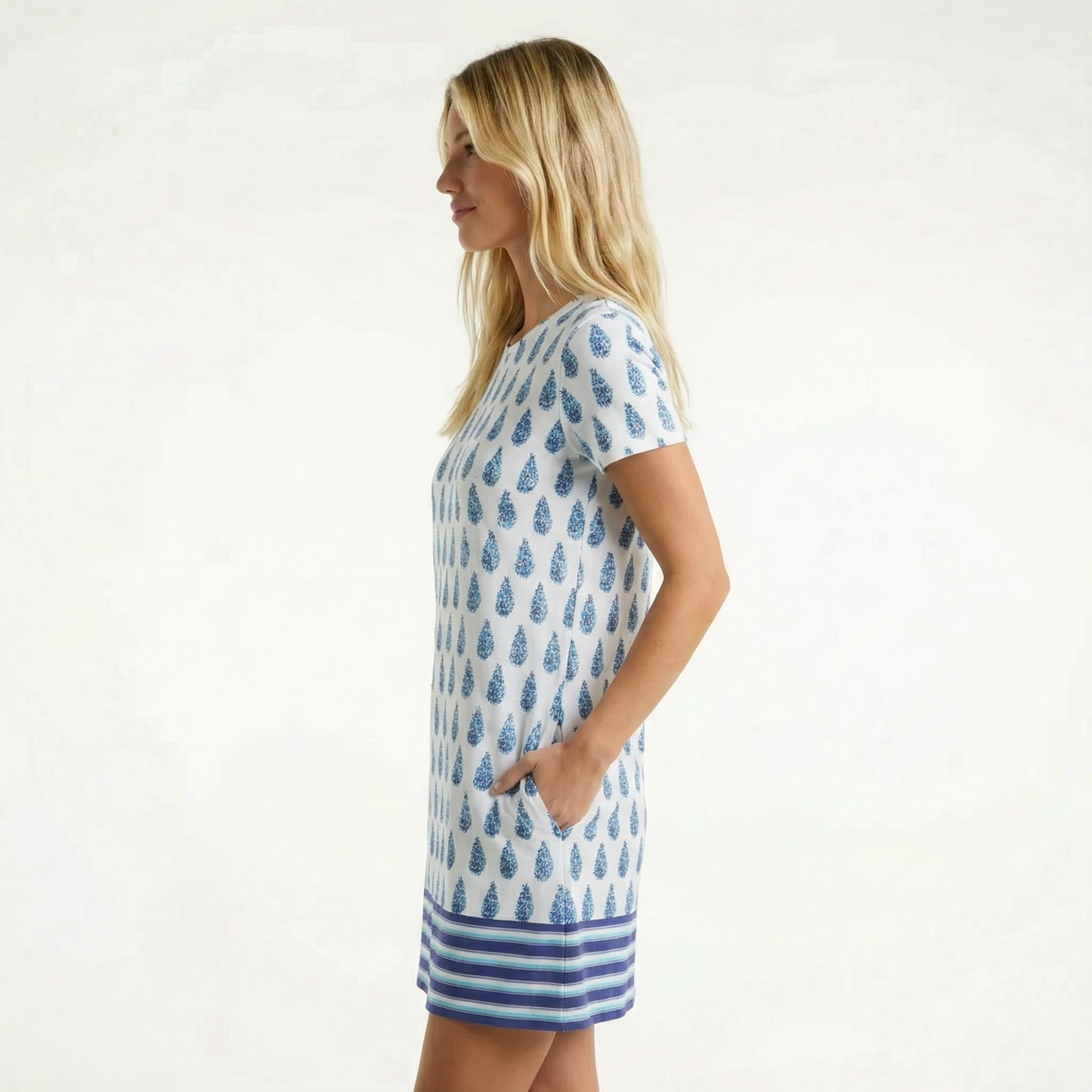 White Short Sleeve Shift Dress - UPF 50+ Protection, Breathable Fabric, Pockets