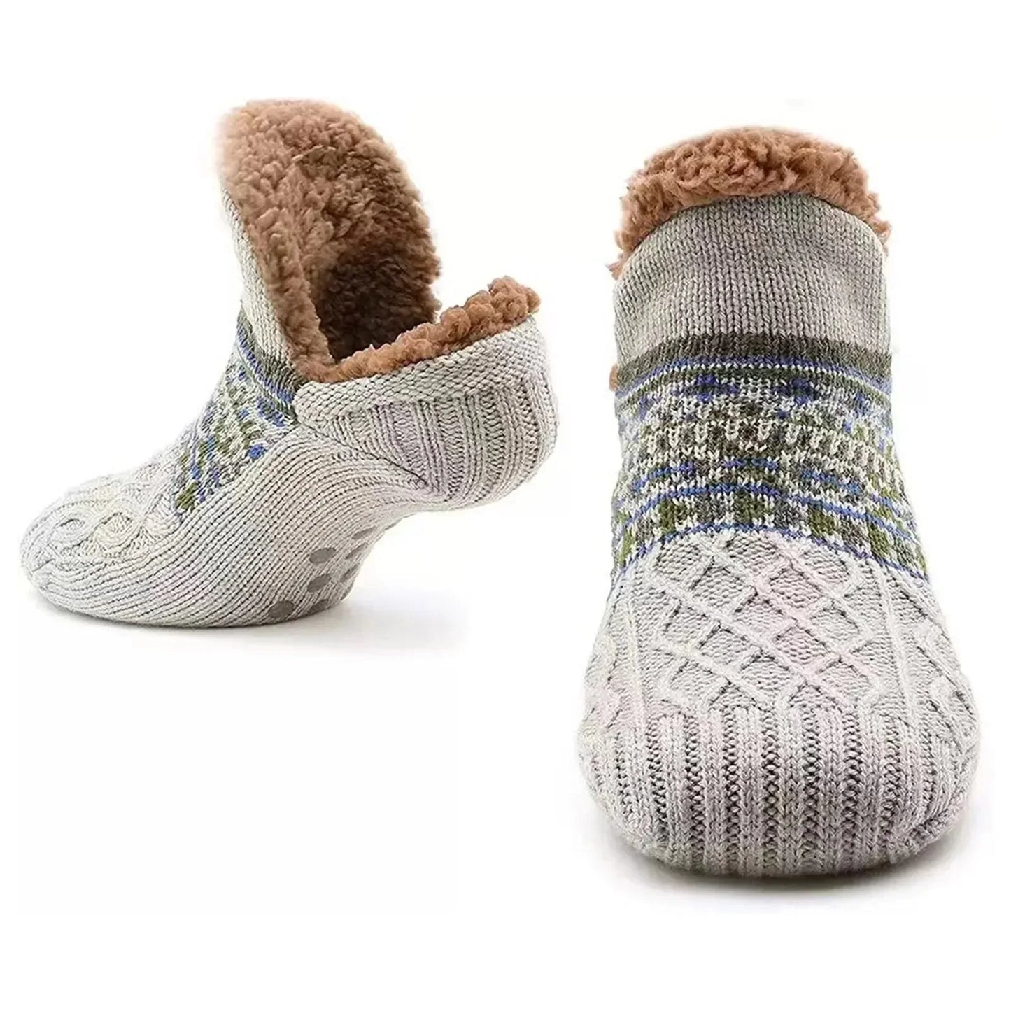 Knitted Fall Indoor Slipper Socks With Patterned Trim