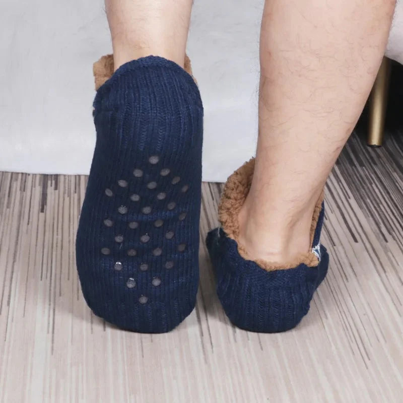 Knitted Fall Indoor Slipper Socks With Patterned Trim