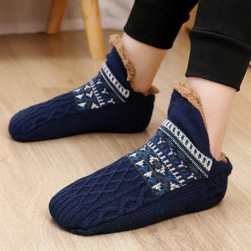 Knitted Fall Indoor Slipper Socks With Patterned Trim