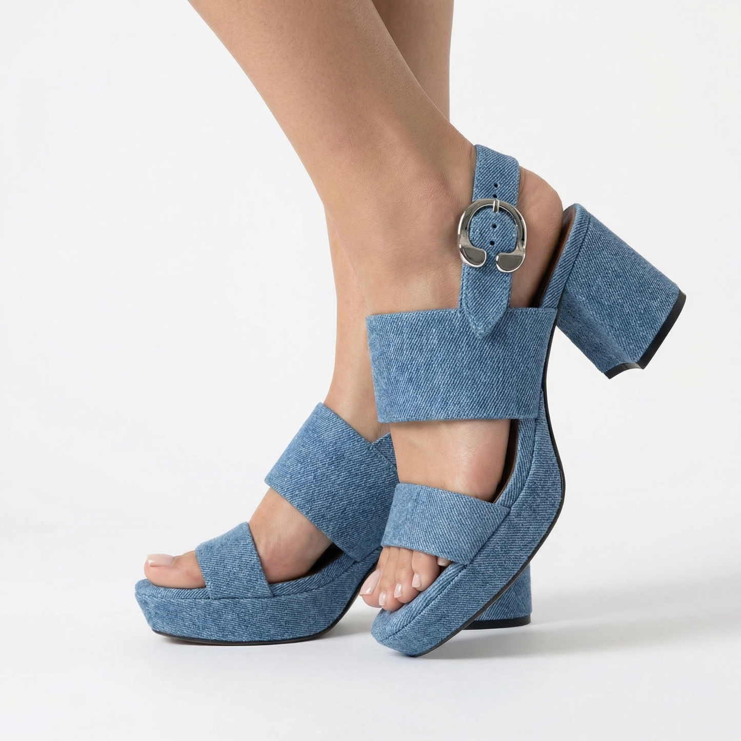Stone Platform Sandals - Round Toe, Buckle Closure, Slip-On Design
