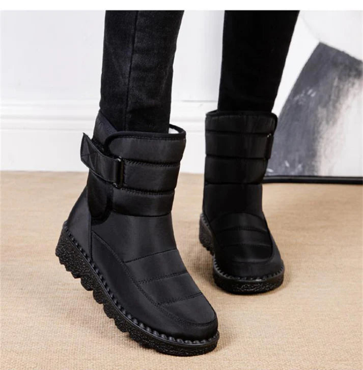 Women’s Mid-Calf Winter Boots – Quilted Upper With Strap Detail and Textured Sole for Fall and Winter