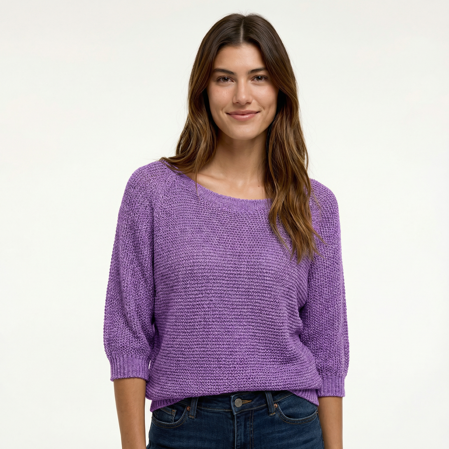 Wool Blend Sweater - Scoop Neck, Ribbed Edges