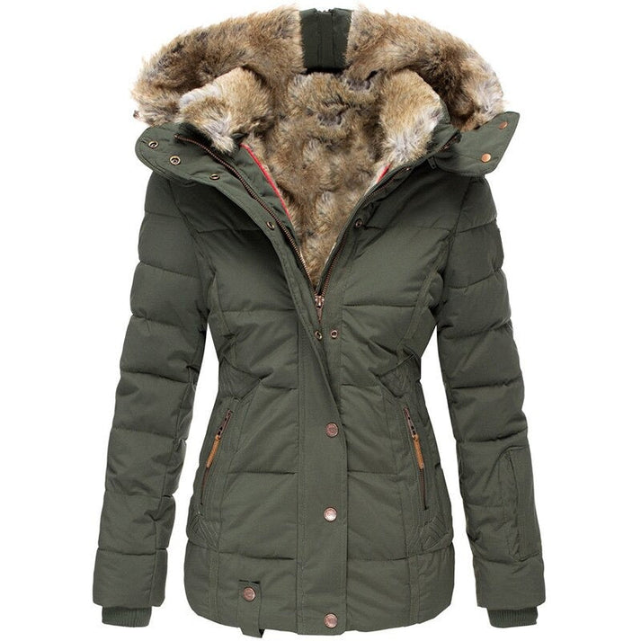 Faux Fur Hooded Puffer Jacket For Fall