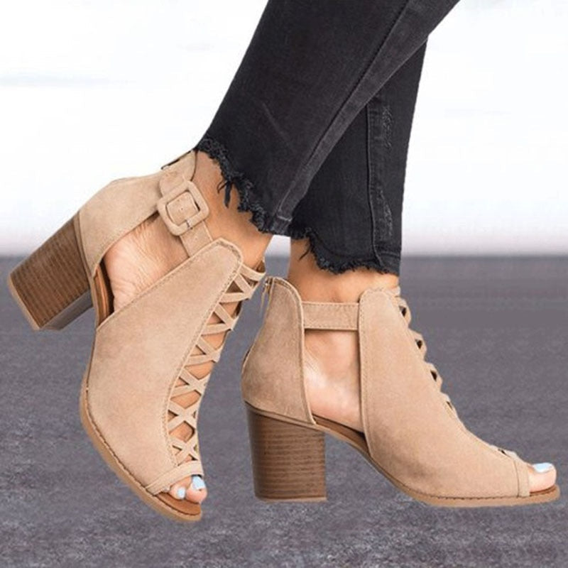 Block Heel Cutout Sandals