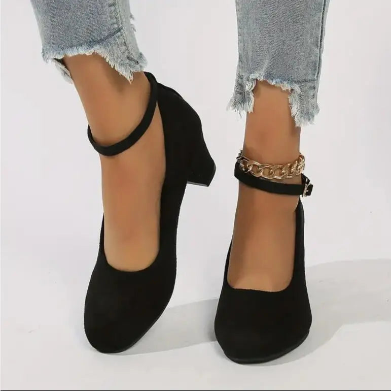 Block Heel Ankle Strap Pumps