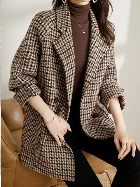 Double-Breasted Houndstooth Blazer
