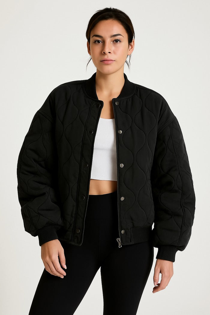 Fall Wave-Quilt Bomber Jacket