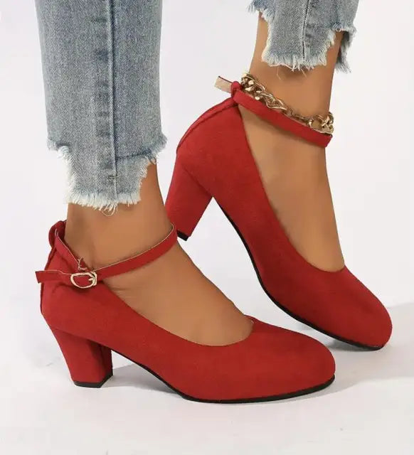 Block Heel Ankle Strap Pumps