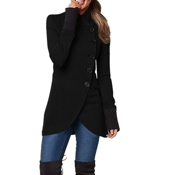 Asymmetrical Button-Front Tulip Hem Coat