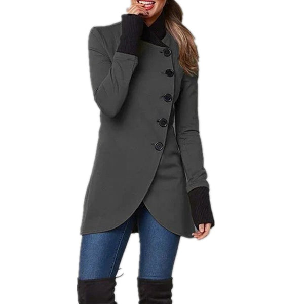 Asymmetrical Button-Front Tulip Hem Coat