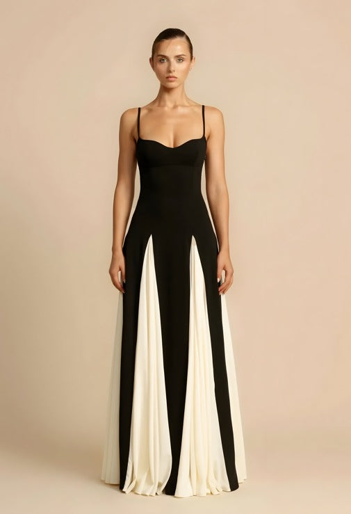 Two-Tone Pleated Panel Gown