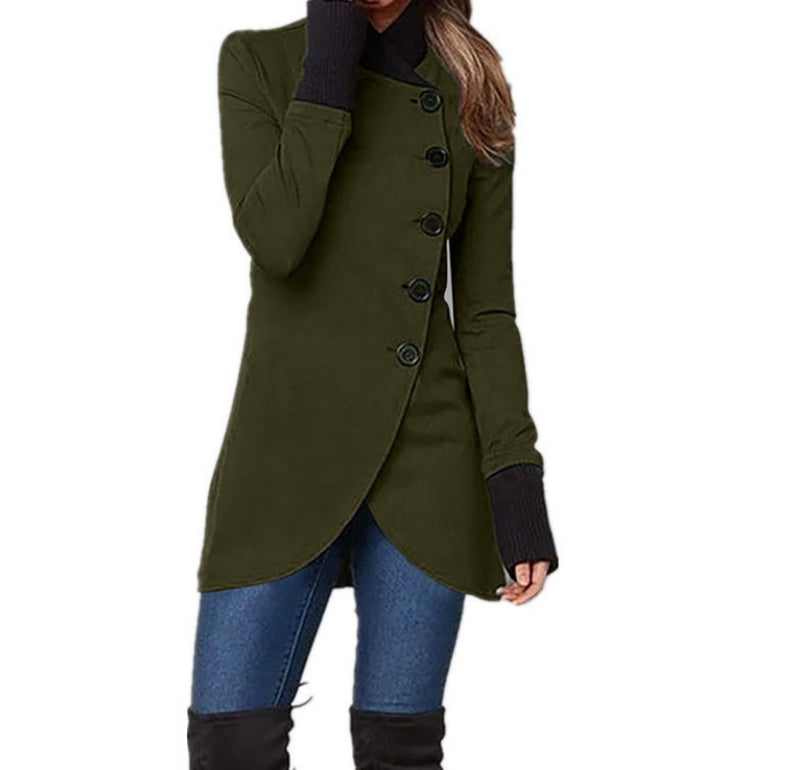 Asymmetrical Button-Front Tulip Hem Coat