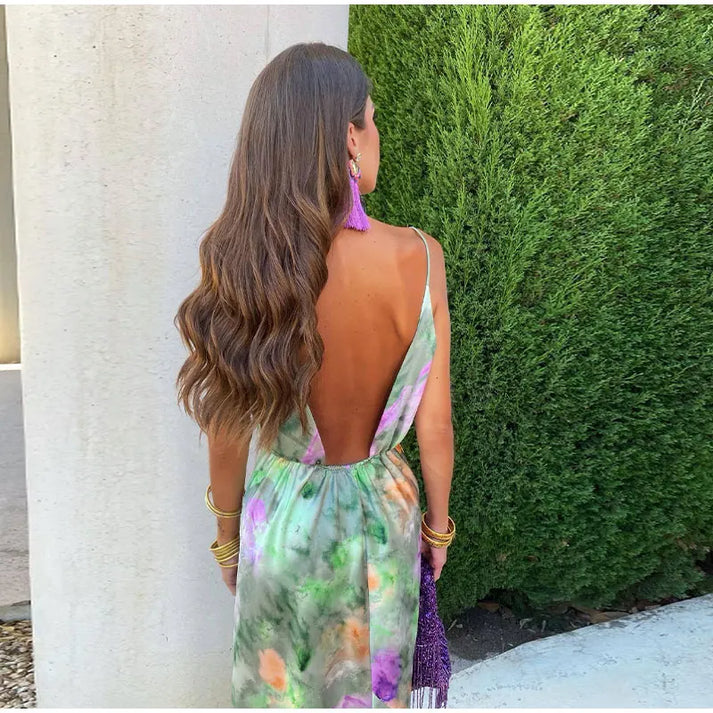 Watercolor Twist Satin Dress