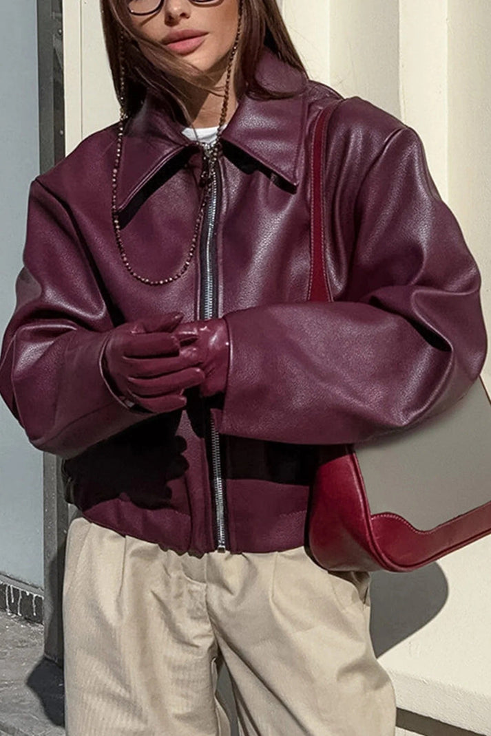 Zip-Up Leather Jacket For Fall