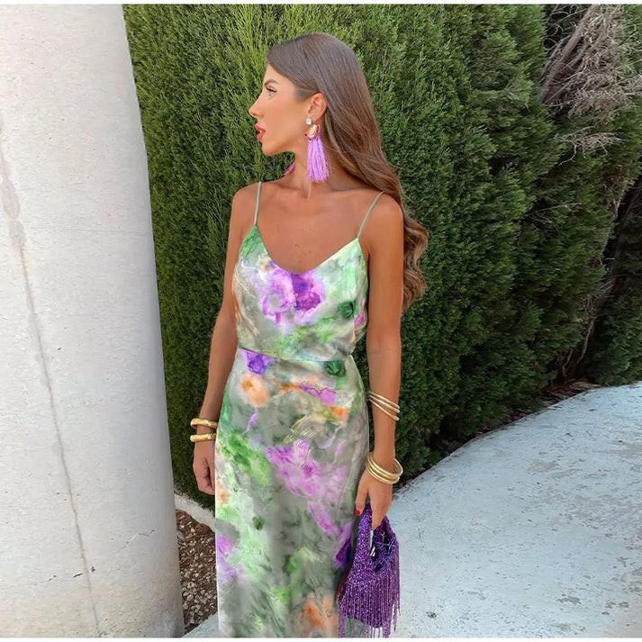 Watercolor Twist Satin Dress
