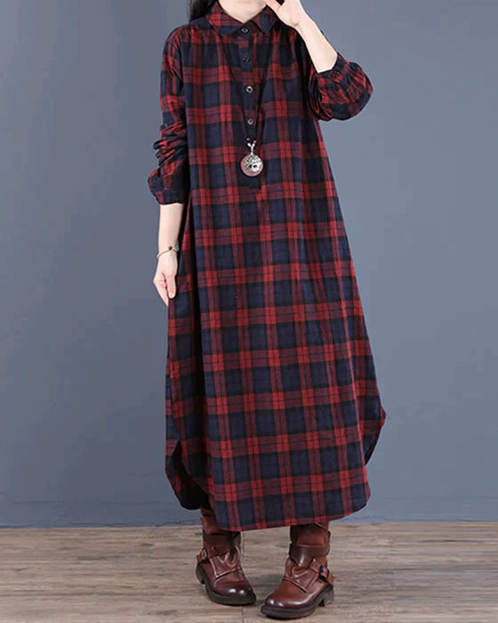 Plaid Long Shirt Dress