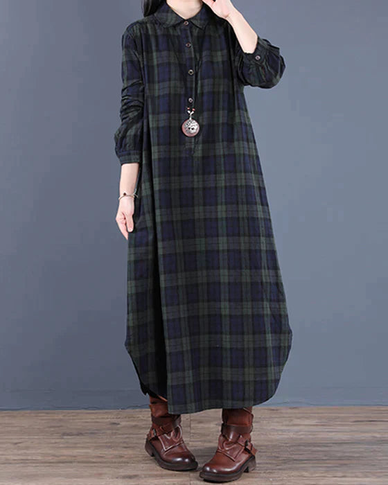 Plaid Long Shirt Dress