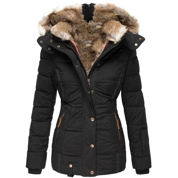 Faux Fur Hooded Puffer Jacket For Fall