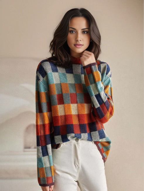 Fall Checkered Turtleneck Sweater