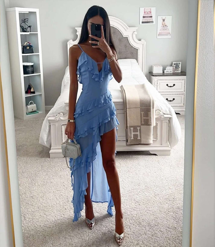 Asymmetric Ruffle Layered Dress