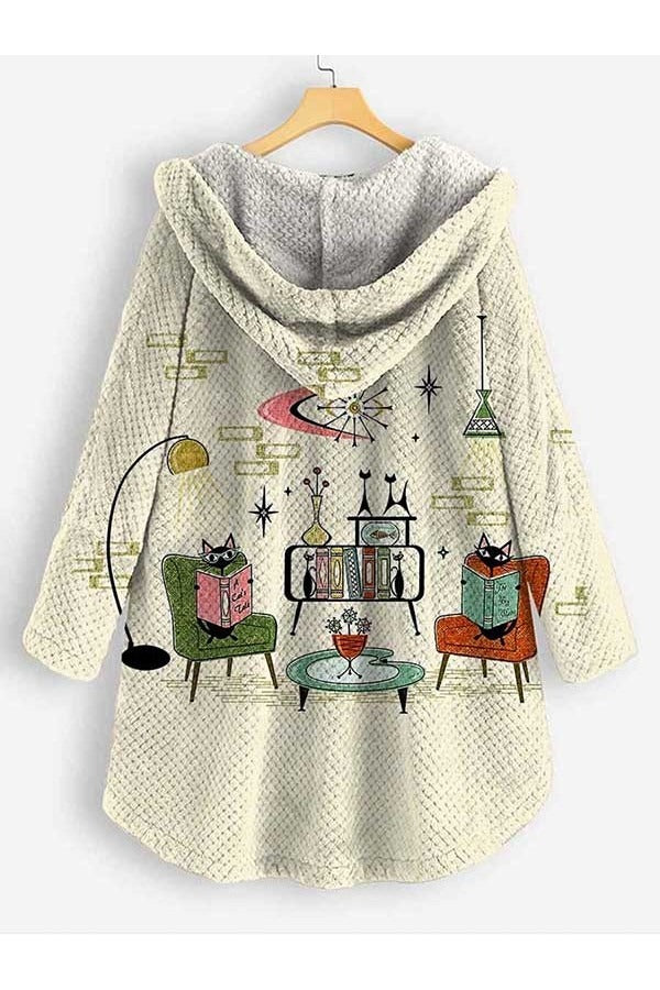 Fall Graphic Print Hooded Coat