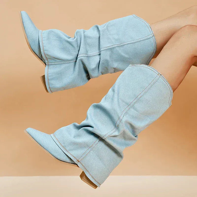 Fall Slouch Denim Boots
