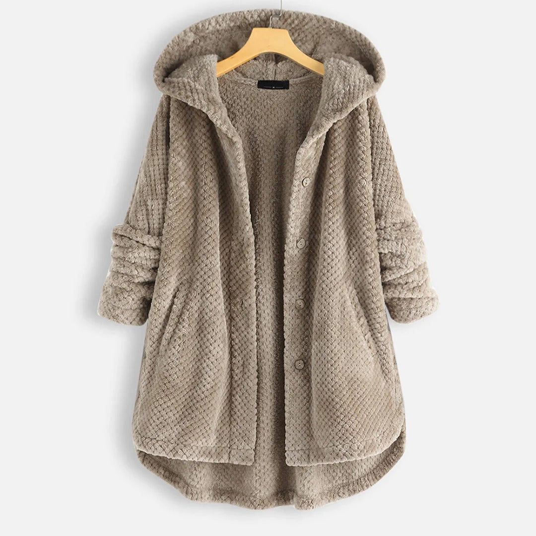 Textured Button-Up Hooded Coat
