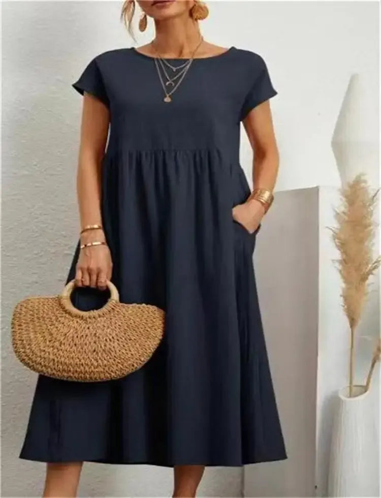 Cap Sleeve A-Line Midi Dress