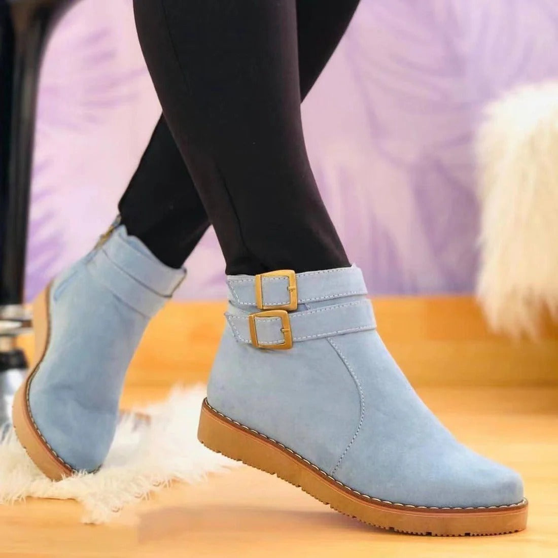 Fall Double-Buckle Ankle Boots