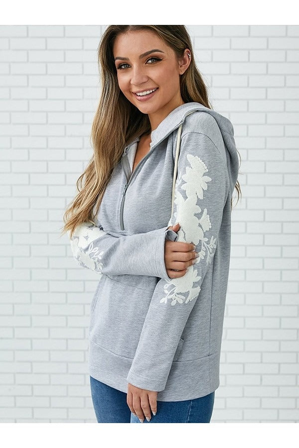 Fall Embroidered Zip Hoodie