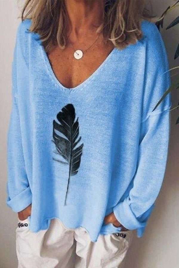 Fall Feather Print Sweater