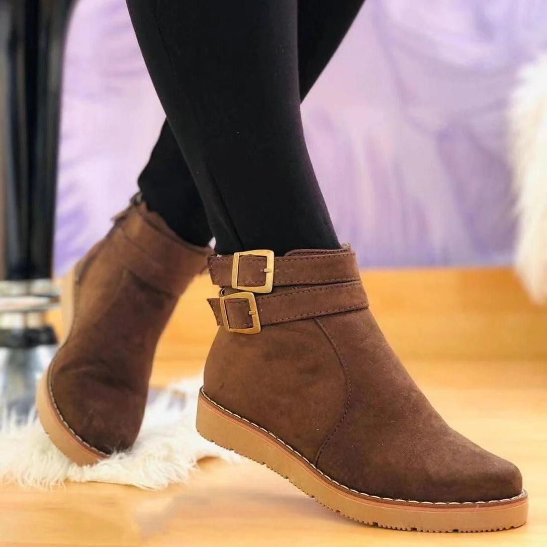 Fall Double-Buckle Ankle Boots