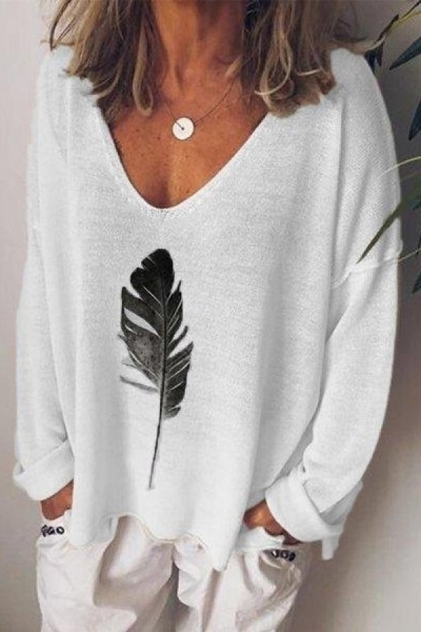 Fall Feather Print Sweater
