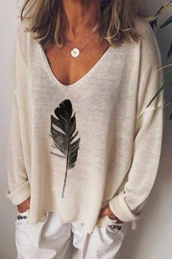 Fall Feather Print Sweater
