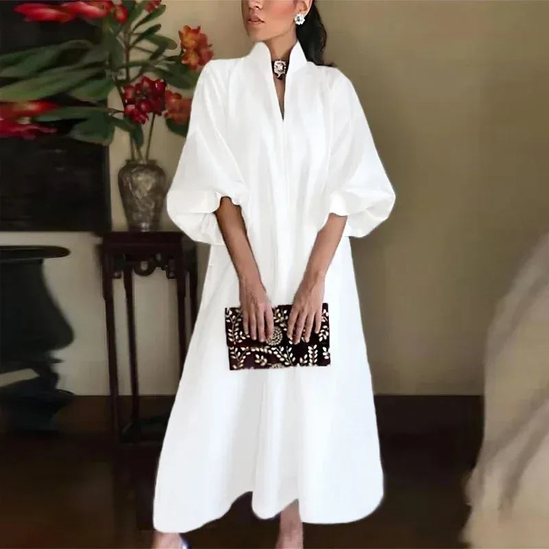 Balloon-Sleeve Midi Dress