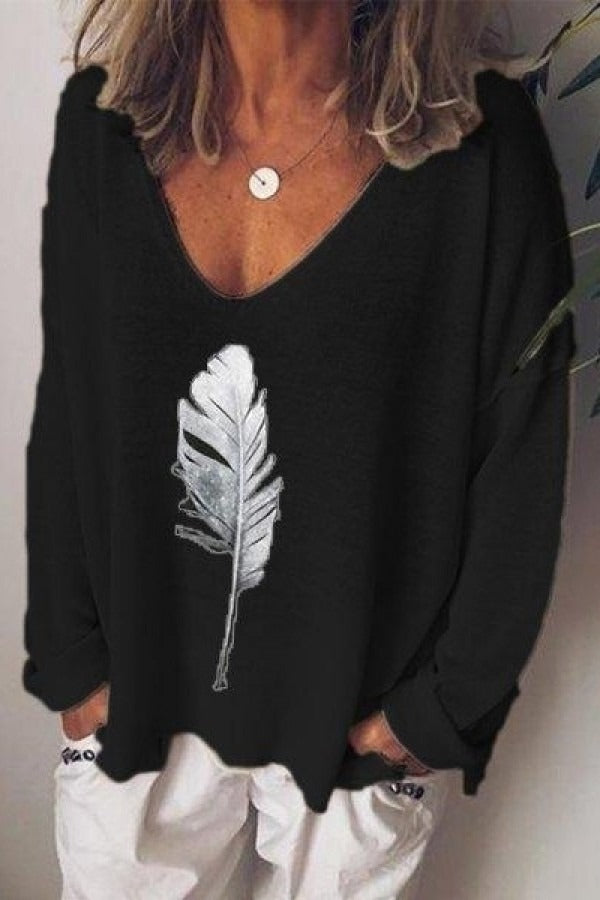 Fall Feather Print Sweater
