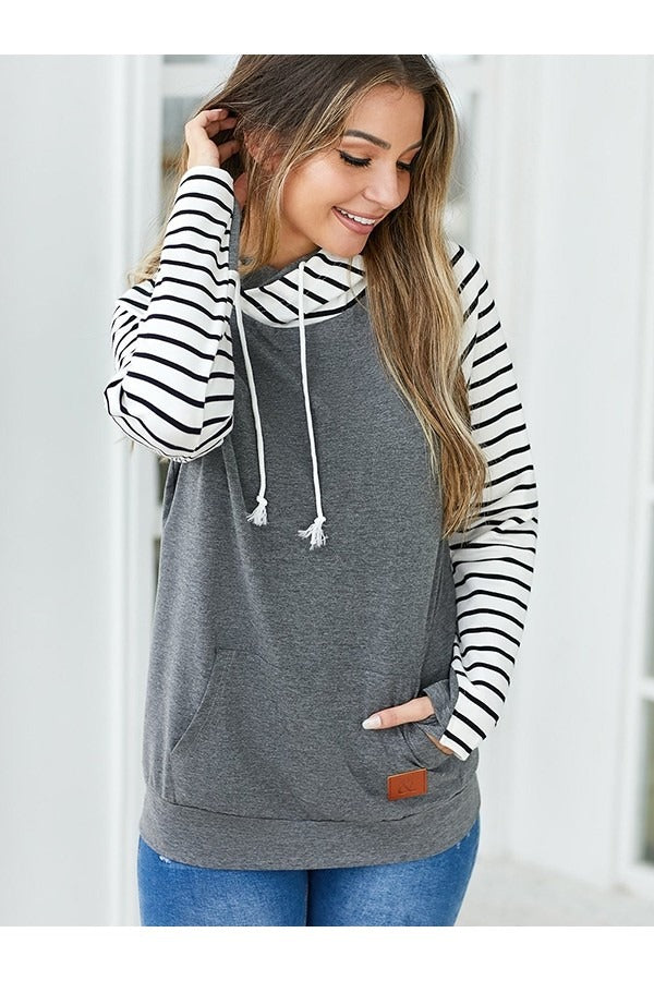 Fall Horizon Contrast Stripe Hoodie