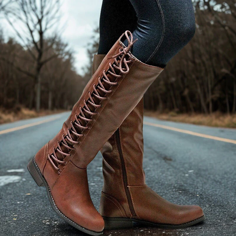 Lace-Up Knee-High Boots for Fall
