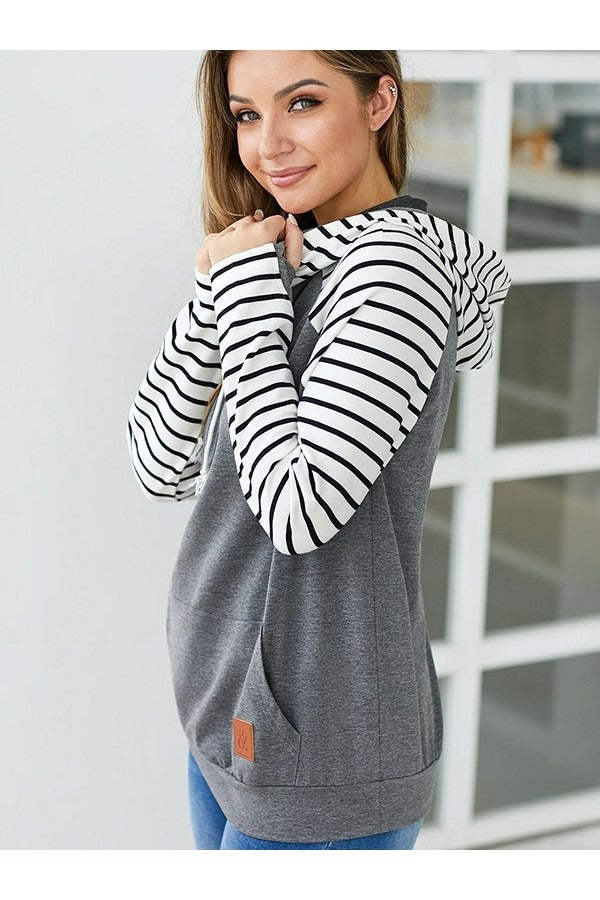 Fall Horizon Contrast Stripe Hoodie