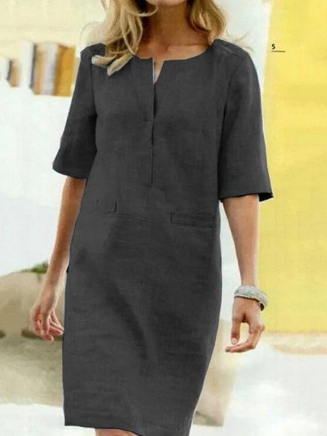 Linen Shirt Dress - Straight Cut, Lightweight Comfort