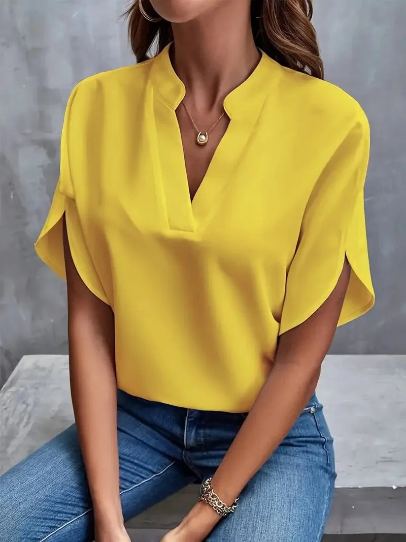 V-Neck Blouse - Lightweight Fabric, Flowy Fit