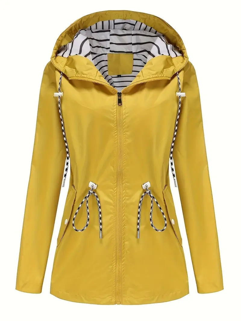 Striped-Lined Zip Hooded Jacket