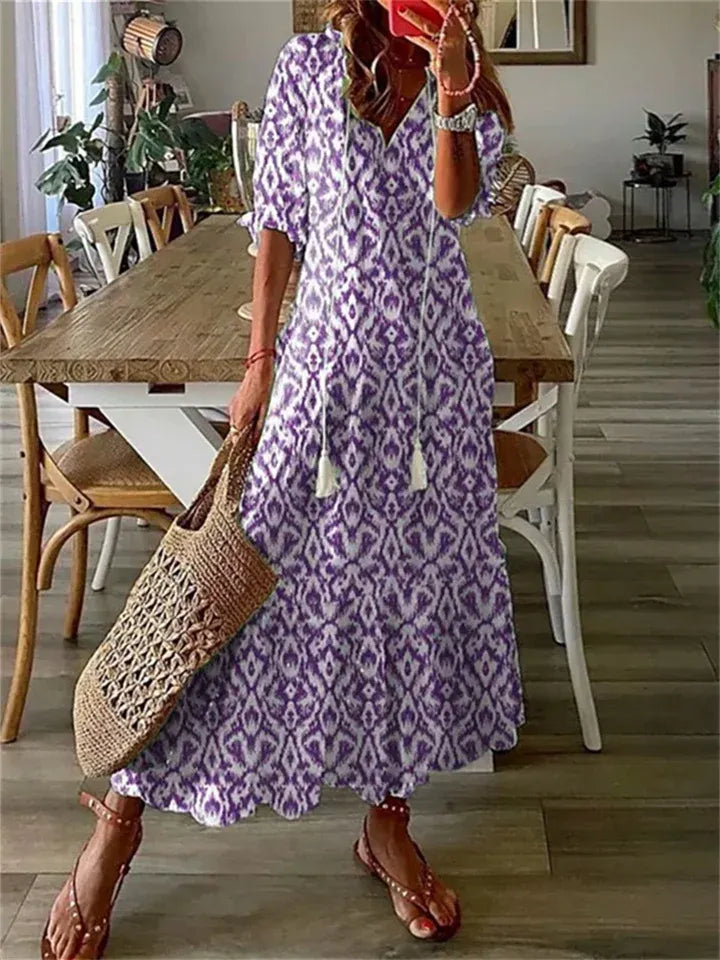 Drawstring Floral Maxi Dress
