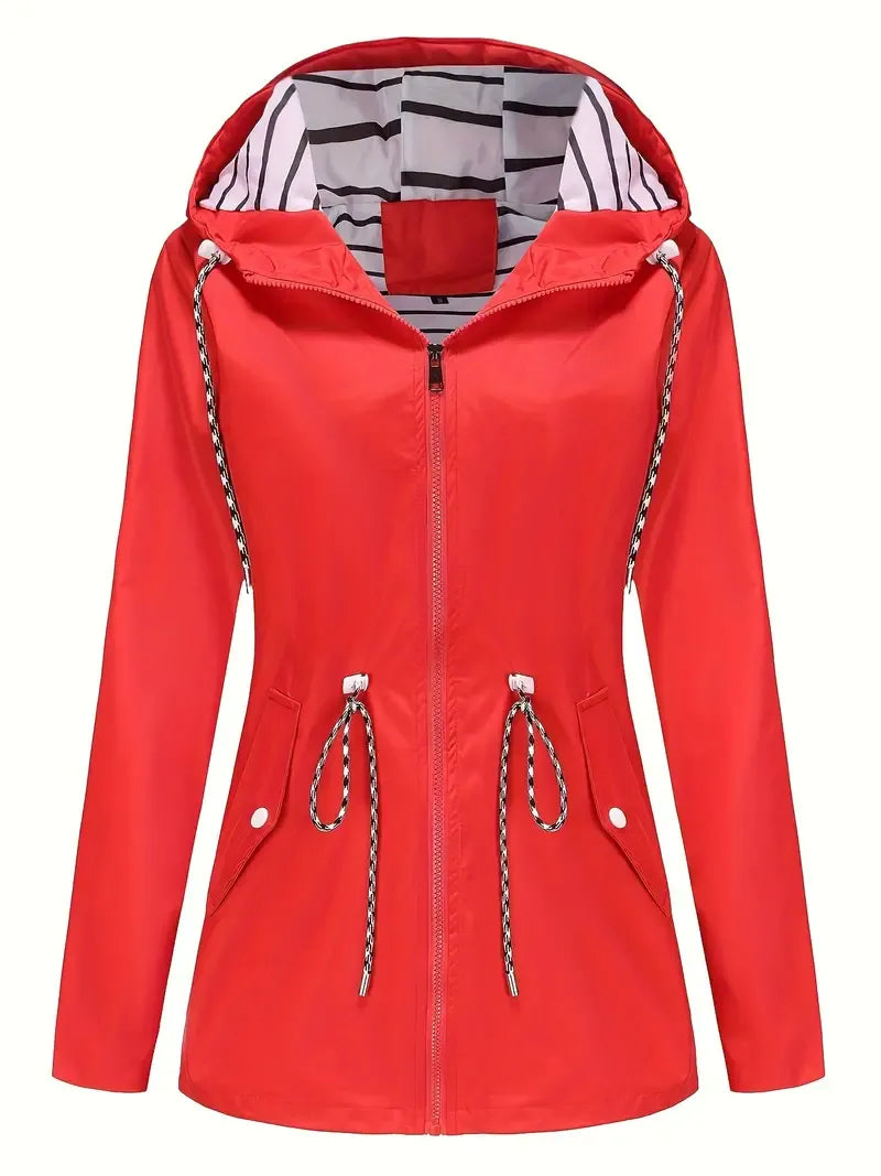 Striped-Lined Zip Hooded Jacket