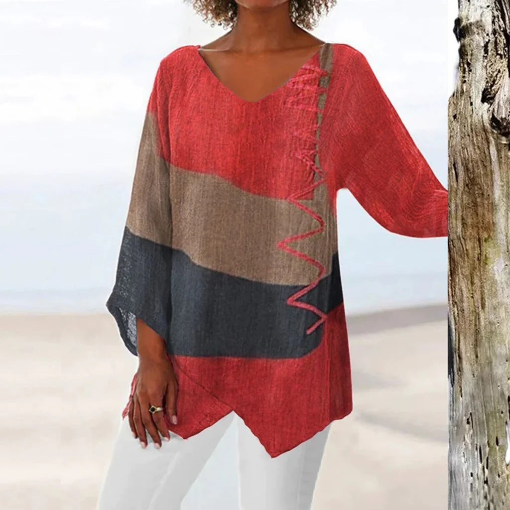 Asymmetrical Colorblock Tunic Blouse